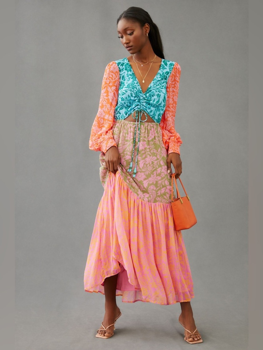 Farm Rio Colorblock Printed Maxi Dress